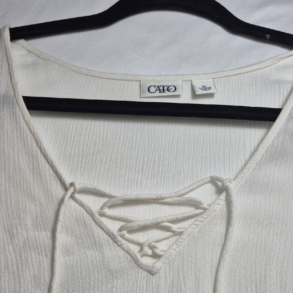 Cato Womens XL Cream Lace Trim Blouse With Flowing Sleeves - Picture 10 of 14